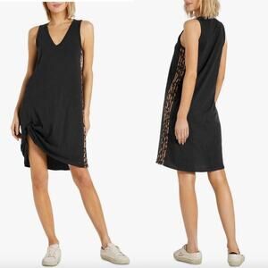 n:philanthropy Alice Leopard-Trim Tank‎ Sleeveless Dress Black Size Large